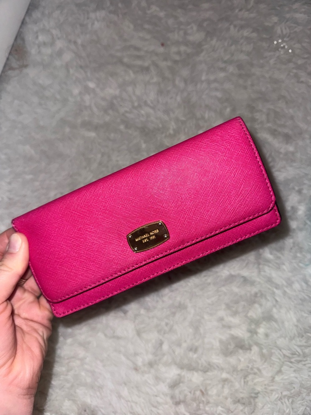 Michael Kors Hot Pink Saffiano Continental Wallet with Gold Plaque
